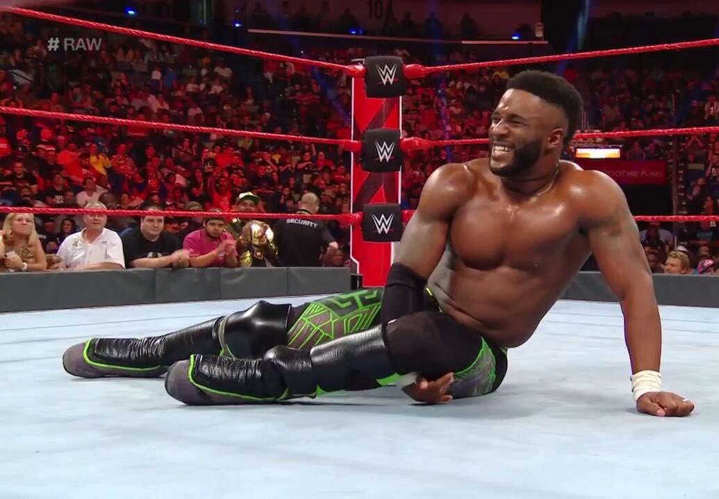 WWEIndia's tweet photo. With a lethal #LumbarCheck, @CedricAlexander defeats @WWECesaro! #RAW https://t.co/m3RVyz1oi9
