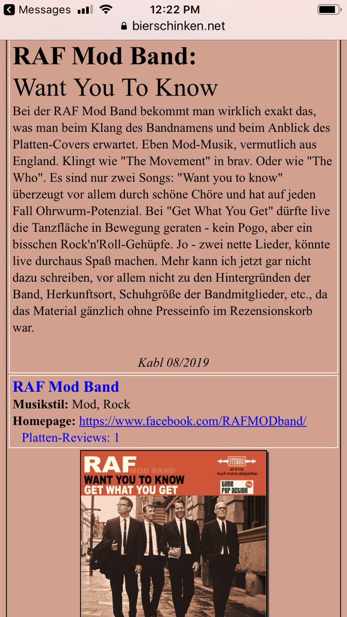 RAFModBand's tweet photo. Fab and fun review of our new 45 on https://t.co/VW70HNH3YM.  First two sentences Translated below:

"With the RAF Mod Band you really get exactly what you expect from the sound of the band name and the sight of the record cover. Just Mod music, probably from England”. https://t.co/w1CRSFMKIy