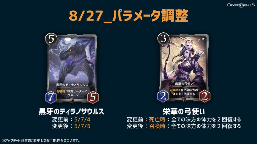 クリプトスペルズ クリスペ ブロックチェーンゲーム V Twitter パラメータ調整されるカード4種はこちらです クリスペ