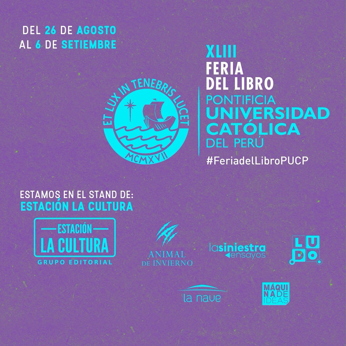 EstacionLc's tweet photo. ¡Hoy volvimos a la PUCP! Felices de reencontrarnos con una comunidad universitaria que siempre está atenta a lo que publicamos. Visítennos hasta el 6 de setiembre en nuestro stand 😉
#books #feriadellibro #pucp #feriadellibropucp #libroindependiente https://t.co/2U2YL2zS8Q