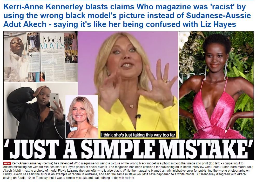 ICarfrae's tweet photo. Would assume it was deliberate if anyone else. But: @DailyMailAU reports #KAK says she's often confused with "inset" @thelizhayes ... shows Tara Brown. #oftenconfused https://t.co/gDtcJJrcuv