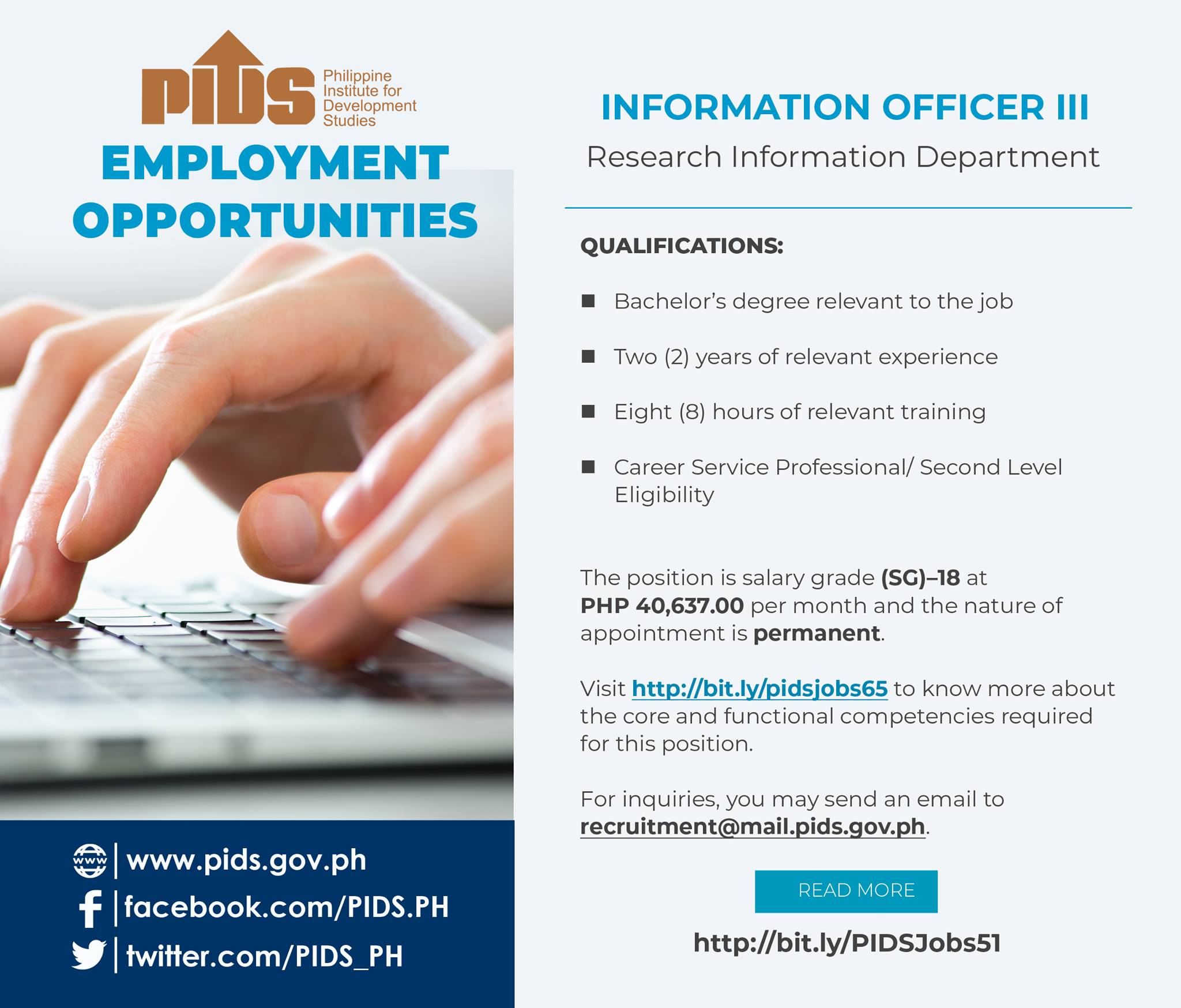 Philippine Institute for Development Studies on X: &ldquo;#PIDSJobs 