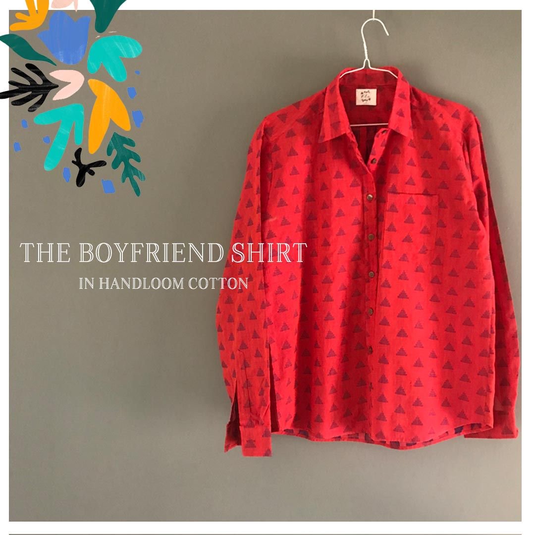 ela_india's tweet photo. The Boyfriend Shirt in red handloom cotton with a woven triangle motif. Last two pieces left in this design, in a size medium. The chest measures 42 inches and the shirt has a boxy fit. DM us for price.
#handloom #handloomCotton #womenswear #madeinkerala #ootd #ootdsummer https://t.co/uiAKAxulWT