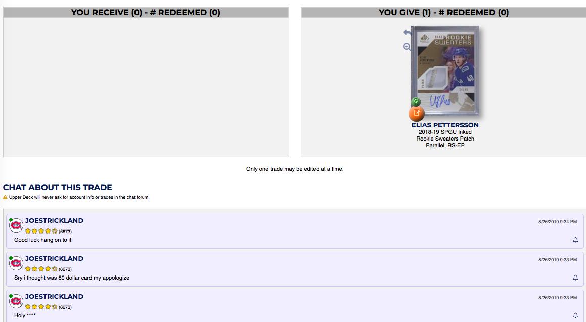 FlyingVCards's tweet photo. #UpperDeckEpack fail! Not very active on the platform but signed in as I was making a deal with someone for some physical cards.
Guy was offering a Dahlin YG & a Platinum Rainbow Auto. Seriously, Petey is only an $80 card eh?
🤦♂️🤦♂️🤦♂️
#FlyingVCards #fail #seriously https://t.co/6NF6coTTIX