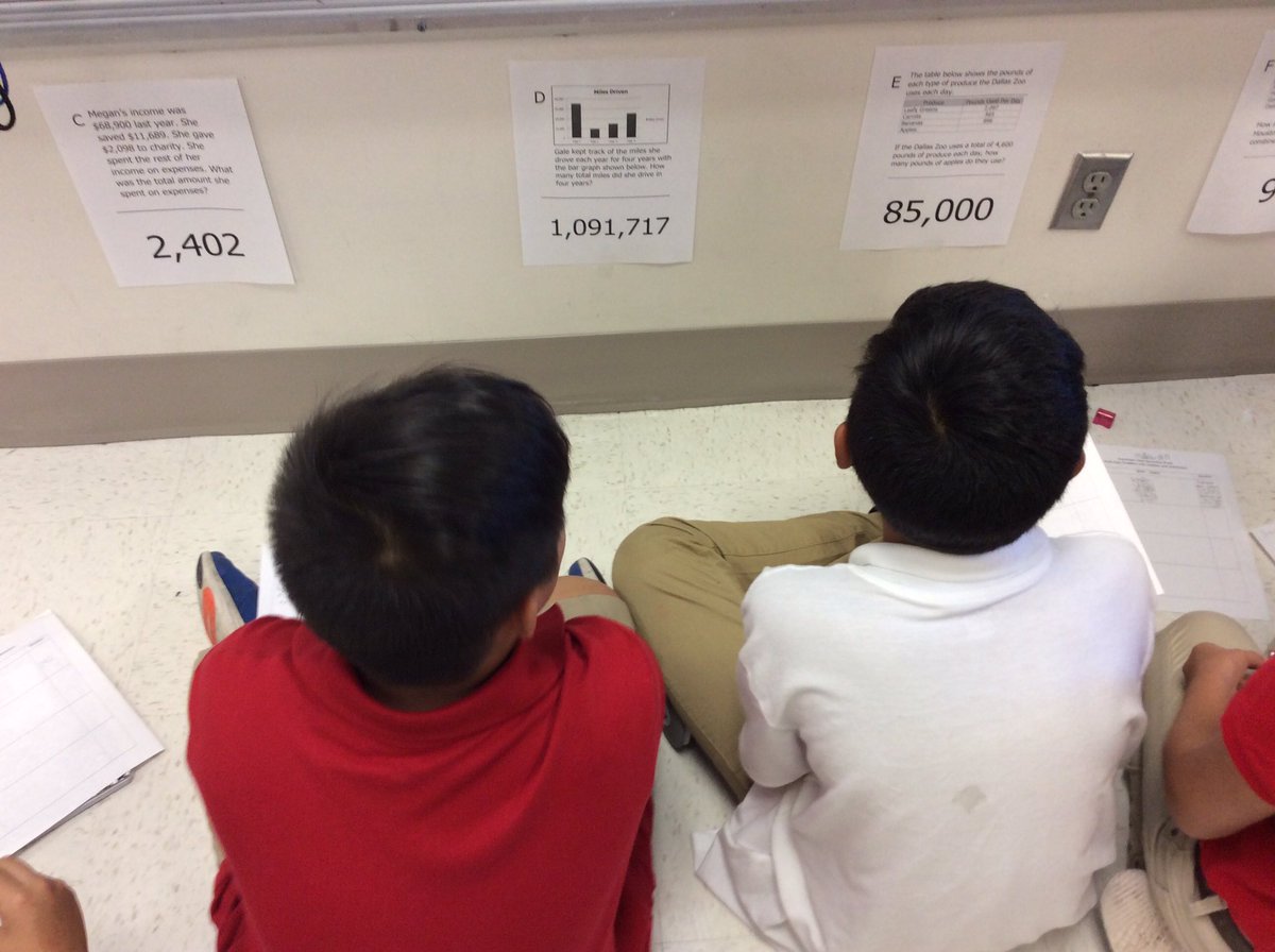 MrsSturner2's tweet photo. Students working hard on the addition and subtraction scavenger hunt. I loved hearing the math conversations about the different strategies to used to solve the problems.@CES_Cougars #ChooseGarlandISD https://t.co/4qstIuzlEP