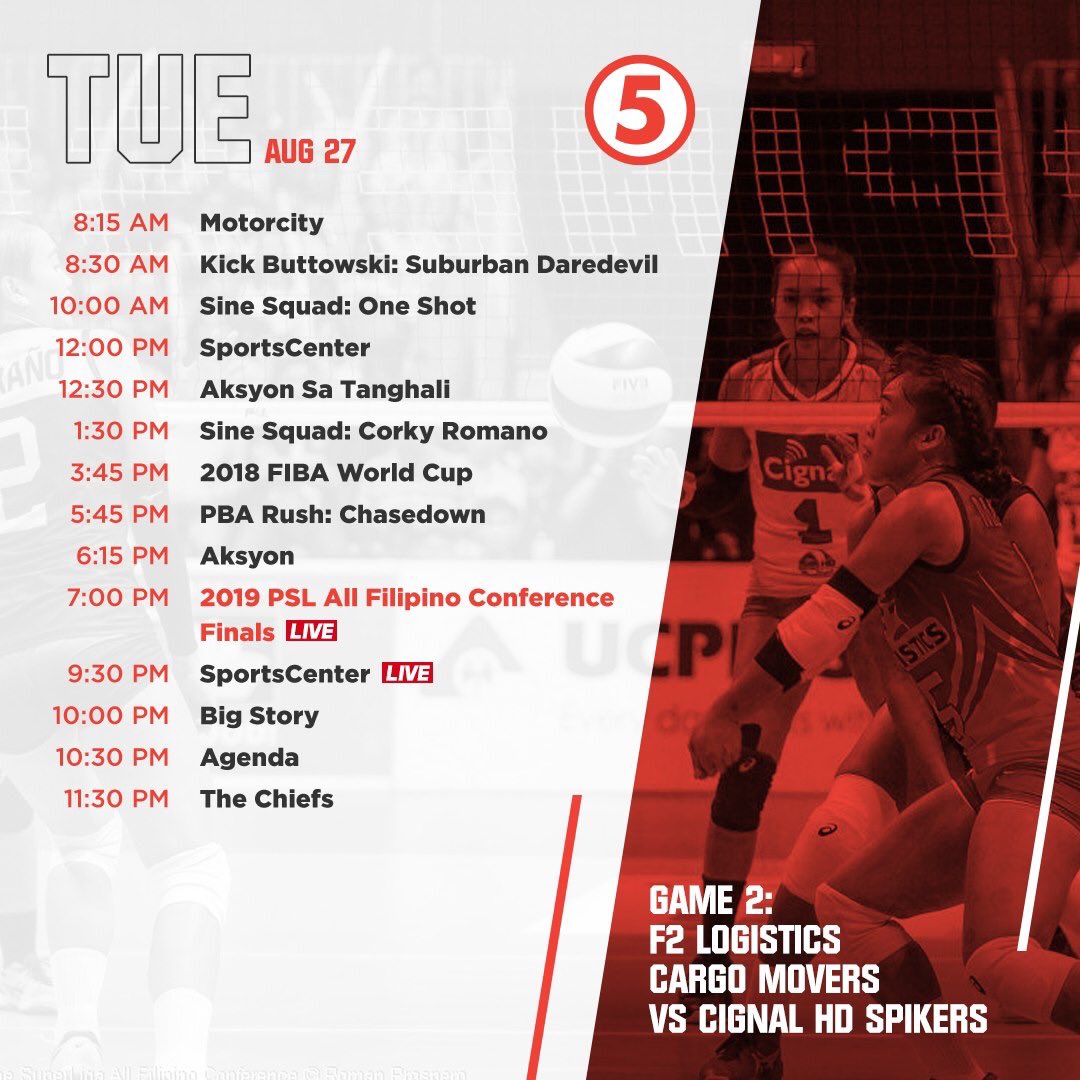 TV5manila's tweet photo. Watch Game 2 of the #PSLAFCFinals LIVE tonight at 7:00 PM on 5, https://t.co/bGfQltbViB and https://t.co/N6XGY9YMWA! #GetItOn5 #PSLonESPN5 #PSLPinayPower https://t.co/Ho7Js7HSFu