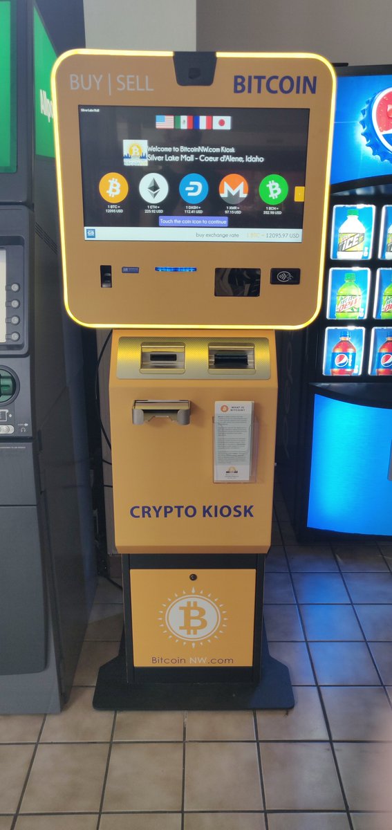 BitcoinNW's tweet photo. Third new @generalbytes
#bitcoin machine @SilverLakeMall  in gorgeous Coeur d’Alene, Idaho. #coeurdalene! It's beautiful!!
Coins that can buy/sell: #BTC, #LTC, Buy: #ETH  #DASH, #XMR.  BitcoinNW will buy and sell your crypto - quick, safe and easy to use. Ever growing! https://t.co/hLznzgpior