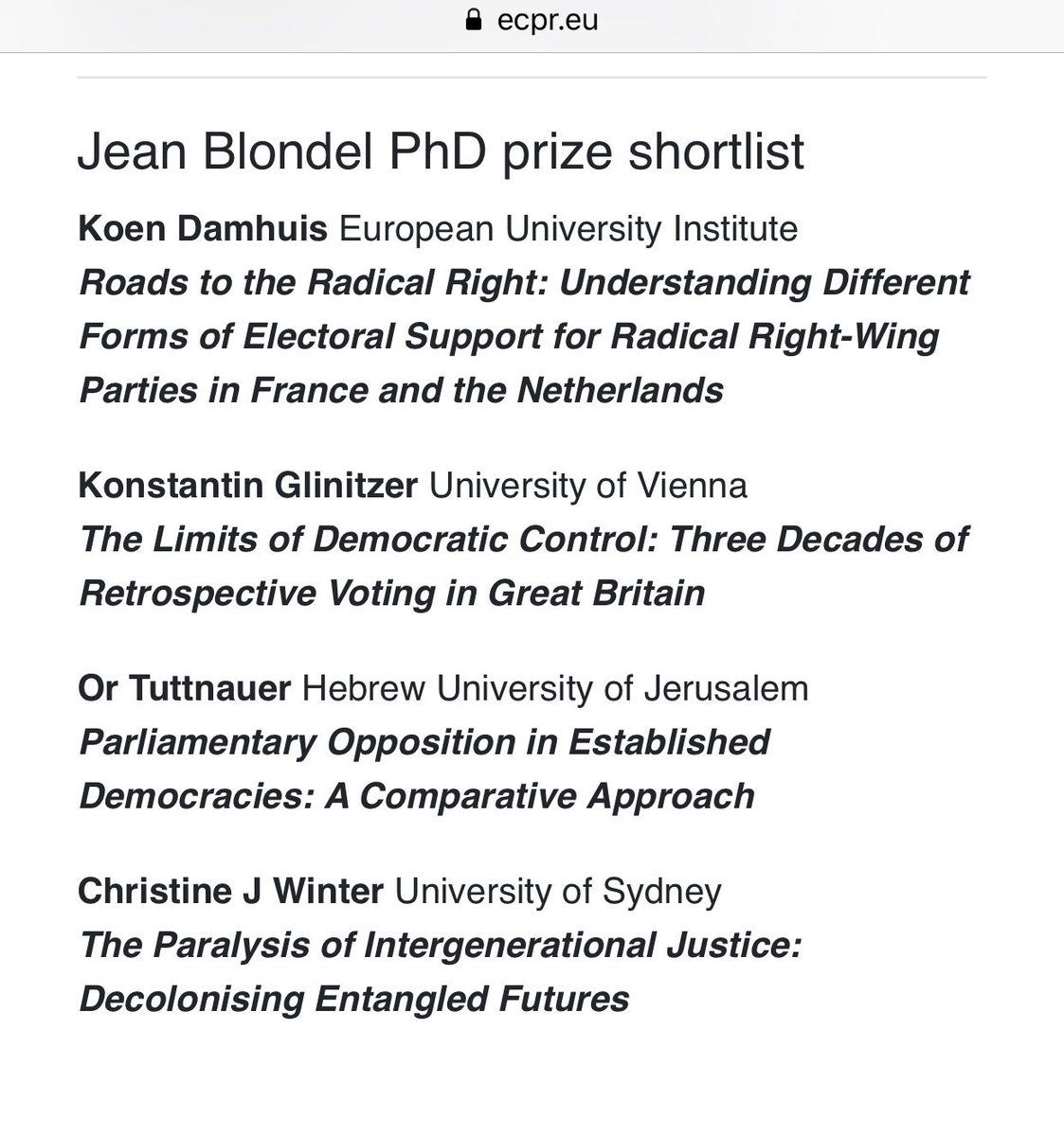 Congratulations to @GovtIr PhD graduate @WinterChristine on being shortlisted for the @ECPR Jean Blondel PhD prize! What a star 🤩
