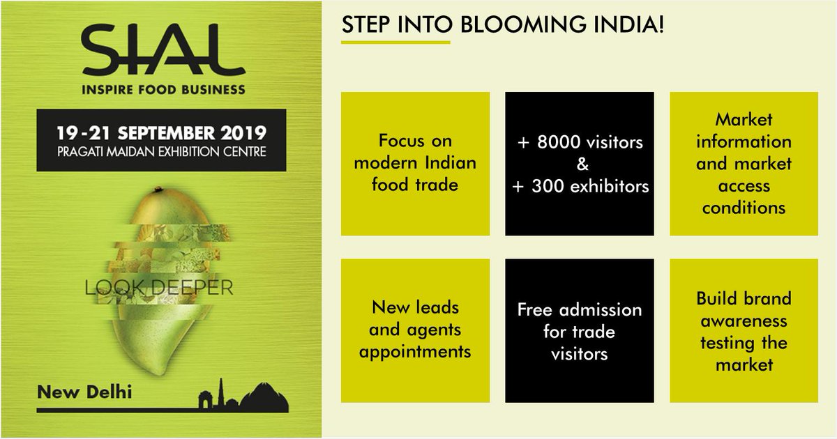 Step into Blooming India!🥭
From September 19-21, be part of an amazing experience in #NewDelhi. 🇮🇳
➡ Sign up to get your free visitors' badge today sialindia.com/visitor-regist…

With 30 participating countries, what to expect in 2019?
__
#SIALIndia #foodservice #tradeshow