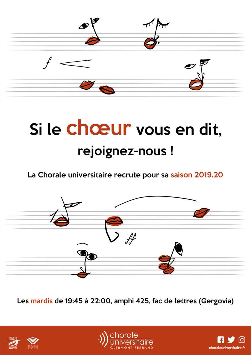 La Chorale U recrute !
Vous aimez la musique ? N'hésitez plus !
Trouvez votre "voix" en rejoignant la Chorale U !
+d'infos : choraleuniversitaire.fr

#Chorale #Rentrée #Wewantyou