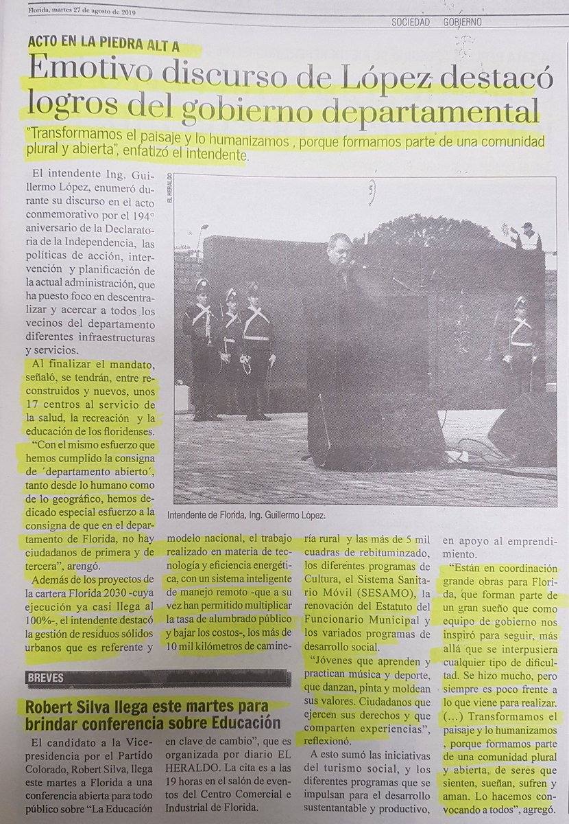 AndreaBrugman's tweet photo. Gran Discurso del Intendente de Florida @g_lopezmendez el pasado 25/8, enumerando  todos los cambios y transformaciones que a tenido la Administración durante la Gestión del Intendente @PajaroEnciso , acercándose a Todos los Vecinos por Igual. https://t.co/aOPSwO6sRq