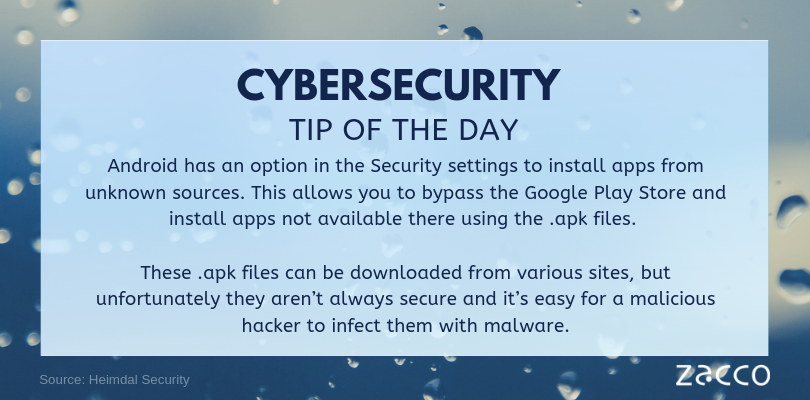 ZaccoCyberSec's tweet photo. Tip Tuesday! Install apps only from trusted sources

#cybersecurity #android #AppStore #security https://t.co/AsX4YSyhBU