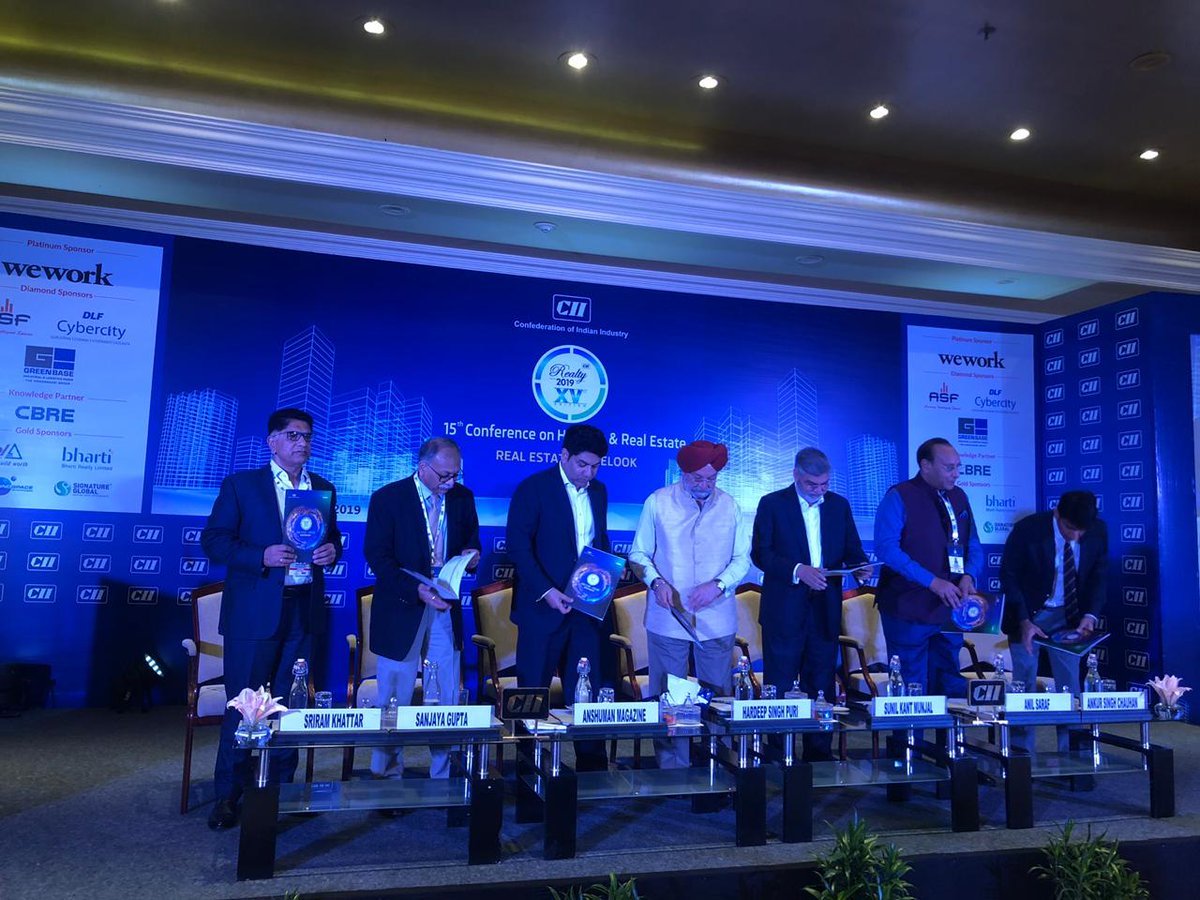 CBRE_India's tweet photo. @AnshumanMagzine with @HardeepSPuri launch the CII โ CBRE Knowledge paper titled "Real Estate: A Relook" at #CIIRealty2019 which delves into assessing where India falls on the global digitization and talent curve
#CBRELive #CIIXCBRE
@FollowCII @CIIEvents @MoHUA_India https://t.co/pAYuGbhFPa