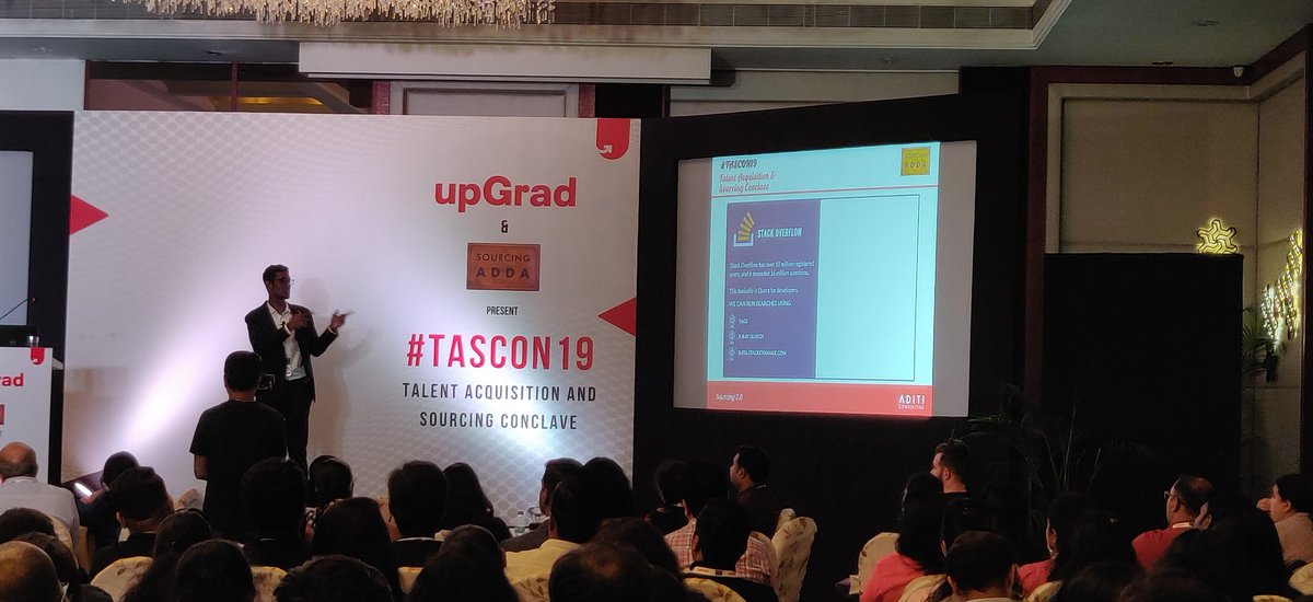Sarangbrahme's tweet image. Prashant from Aditi tech shares tricks to search candidates from #stackoverflow #TASCON19
