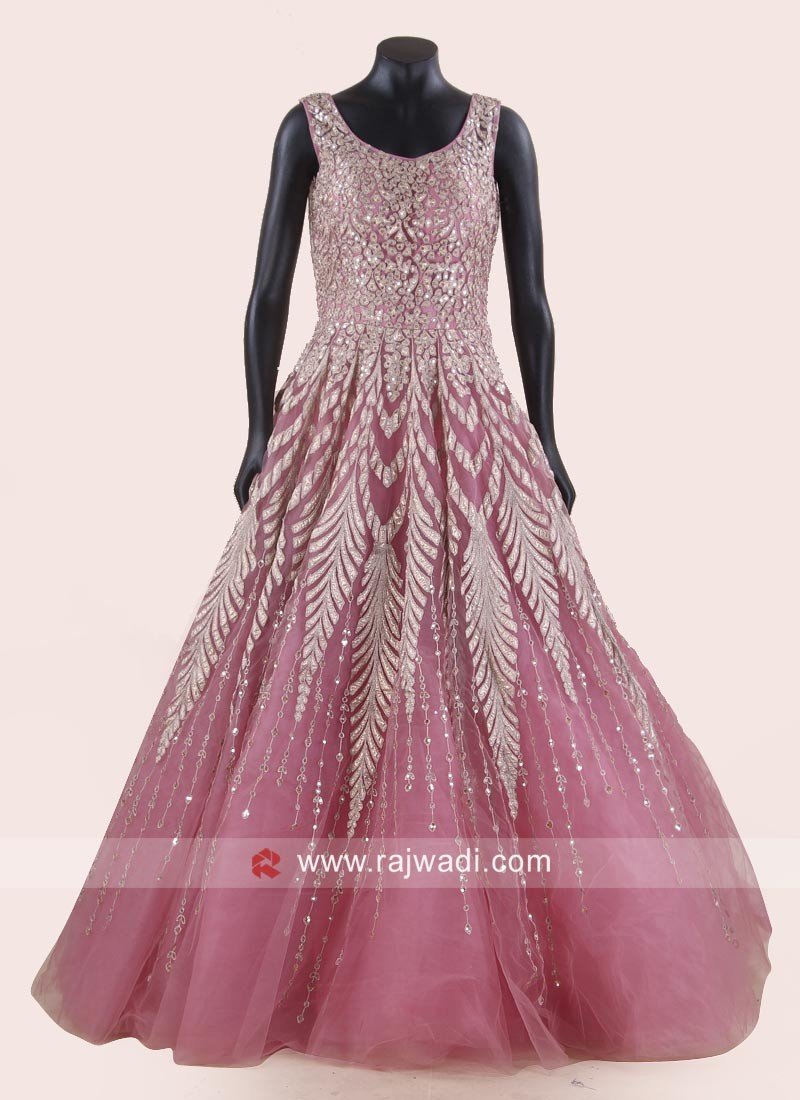 Designer Silk Gown with Attached Drape & Jacket