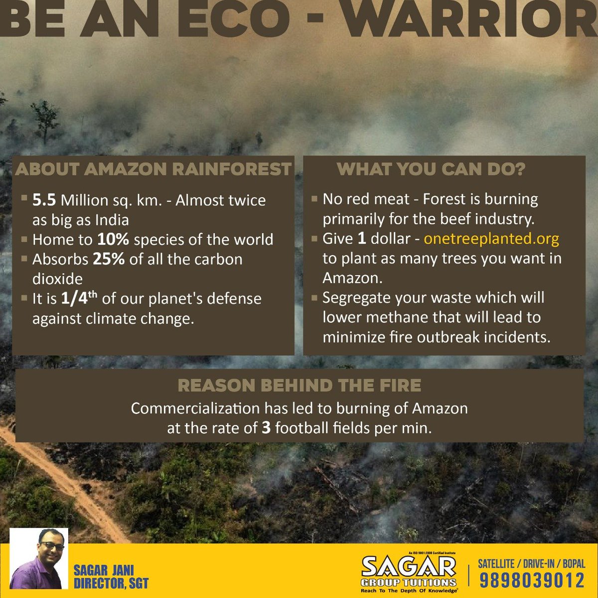 sagarjanisgt's tweet image. Know more about why Amazon Fires is a great concern for all the countries.

#amazonfire #amazonisonfire #sgt #knowledge #doyourbit #tutoring #environment #savenature🌎