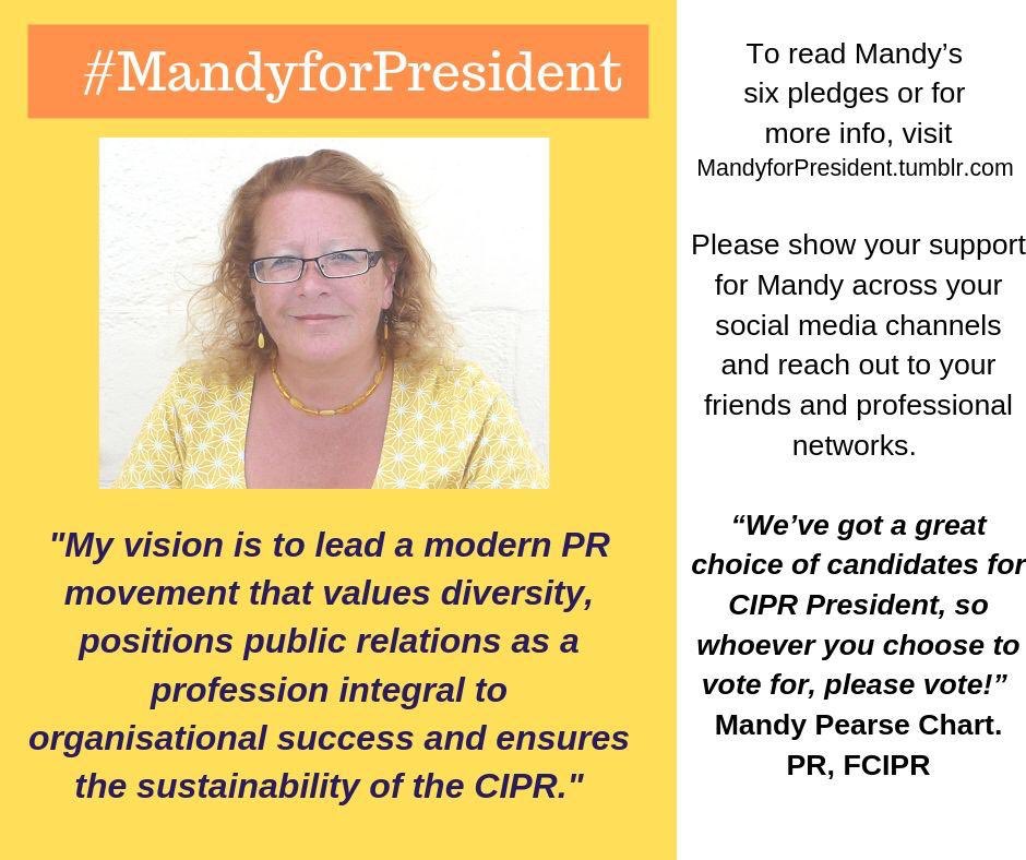 ICYMI I launched my vision and pledges in my campaign to become CIPR President. Every pledge has a plan. Please do take a look mandyforpresident.tumblr.com #ciprelection #votemandy #PRVision