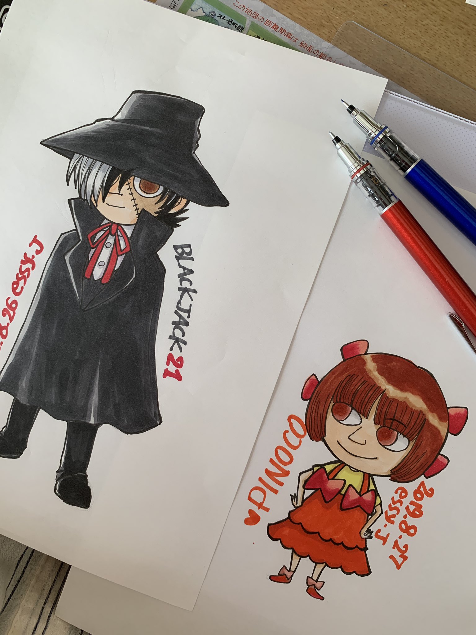 Essy J 4月から仕事開始 3 ｶﾞﾝﾊﾞﾙﾏﾝ 恐ろしいほど可愛くない ヮ ﾟdﾟ ォ リトルミィ風のピノコdeath Bjとペアにしてみたが なんか怖い ブラックジャック ピノコ リトルミィ 絵描きさんと繋がりたい 怖い 震える コピック 失敗 手塚