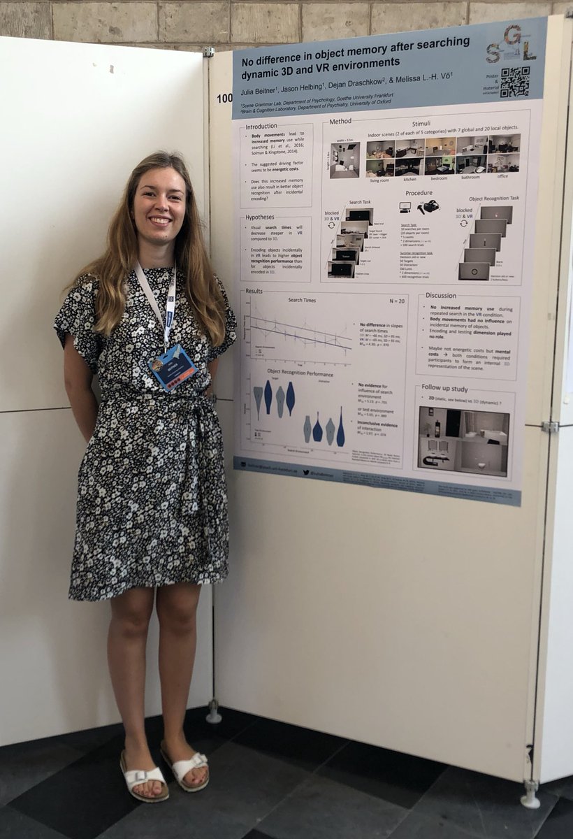 Want to learn more about computer vs #VR setup and (non-)influence on incidental memory of objects? Then come to my poster nr 100 between 13:30 - 15:00 at #ECVP2019 today!