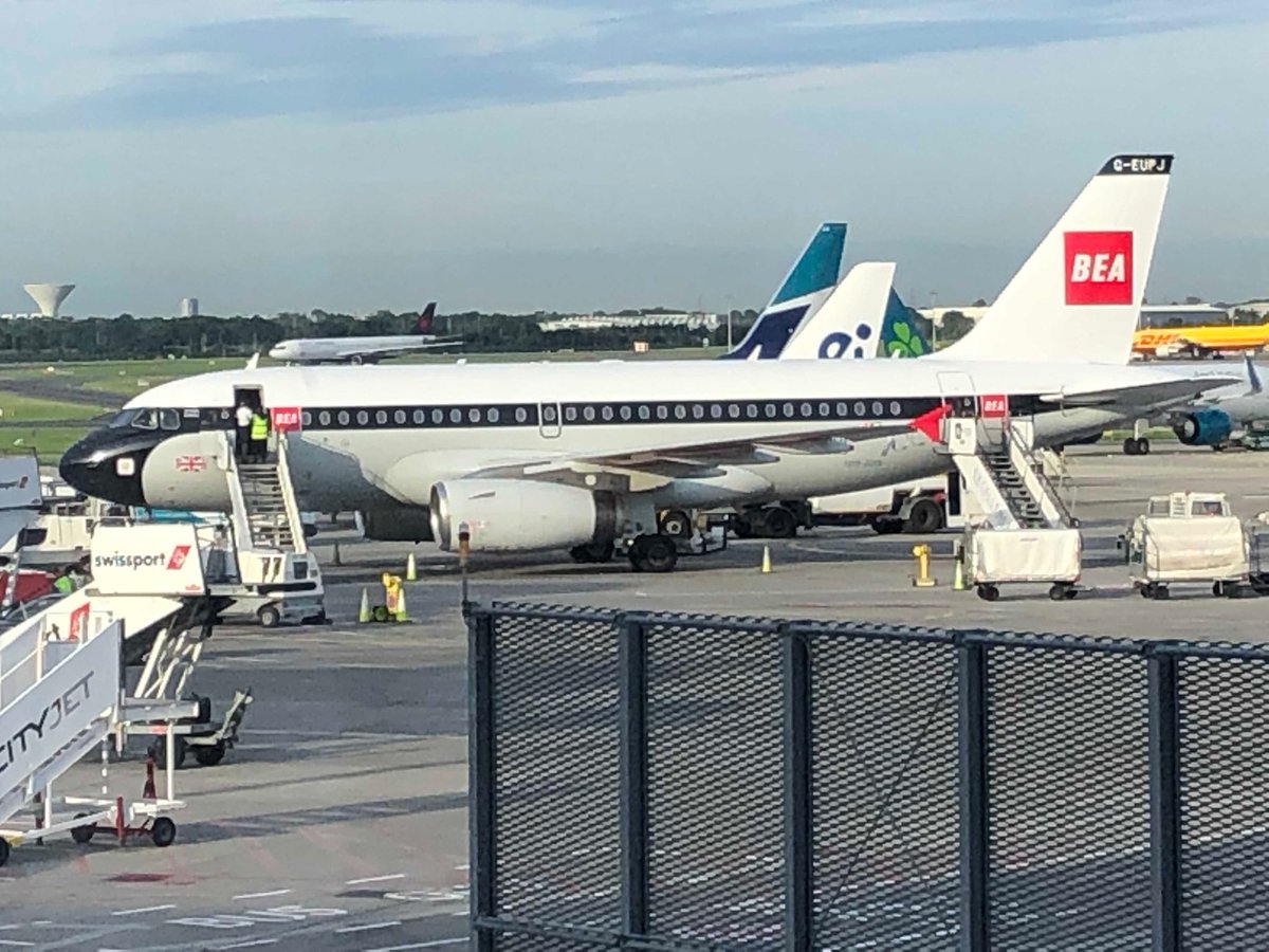 DublinAirport's tweet photo. .⁦@British_Airways⁩’ retro BEA livery A319 on stand this morning. #AvGeek #BEA https://t.co/phCuZknV9h