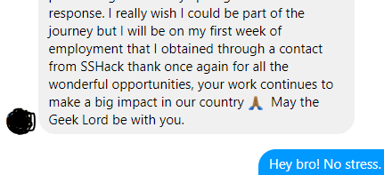 TiyaniTee's tweet photo. Messages like these makes what we do even more  worthwhile... one Hackathon at a time. So many stories to tell with #SS19Hack. 

If Geeks can't pursue entrepreneurship, we drive this: #HireGeeks

Kudos to those who grab the opportunities ✊🔥🔥🔥

@ITWeb @Geekulcha @Snode_Tech https://t.co/JfiwDLtHa4