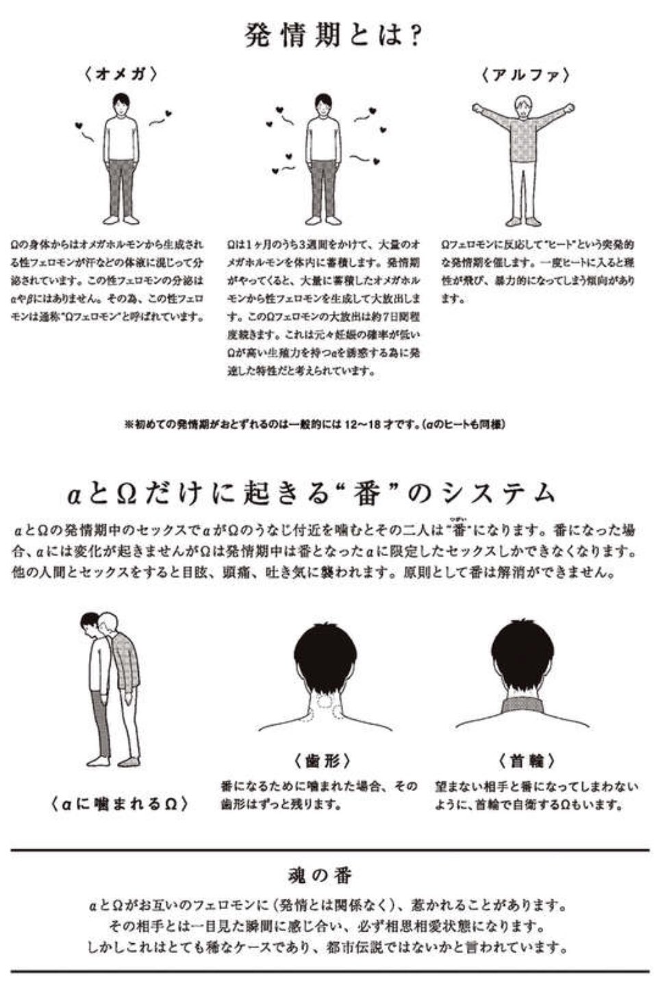 オメガバースプロジェクト編集部 Wを語る上で欠かせない存在 それが A アルファ Aはwのフェロモンによりヒートと 呼ばれる突発的な発情をします 暴力的になってしまったり 理性が完全に働かなくなったり となかなかに危険な状態 Wに次ぐ少数派で