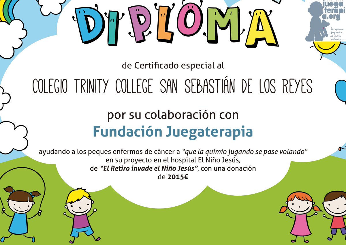 TrinityCollege1's tweet photo. ¡@juegaterapia nos ha hecho entrega de este diploma por nuestra aportación al proyecto "El Retiro invade el Niño Jesús"! 😃📜
Descubre aquí cómo hemos ayudado a transformar la imagen de este hospital 👉 https://t.co/BORUZOuHdB
#TrinitySolidario #MusicalMaryPoppins #Sanse https://t.co/TW4ihX1YxD