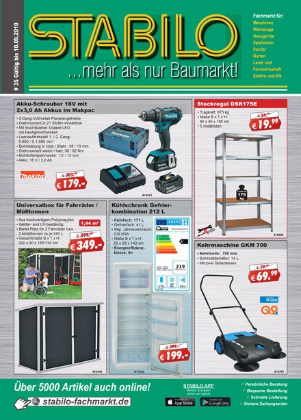 Stabilo Werbeprospekt KW 35 - gültig vom 27.08.19 bis 10.09.19. Die Angebote aus unserem neuen Werbeprospekt sind online: stabilo-fachmarkt.de/aktuelle-werbu…