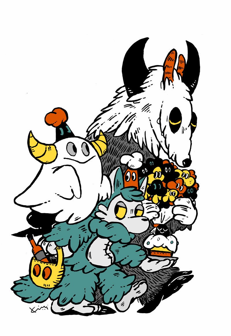 white background simple background yellow sclera yellow eyes signature horns holding  illustration images