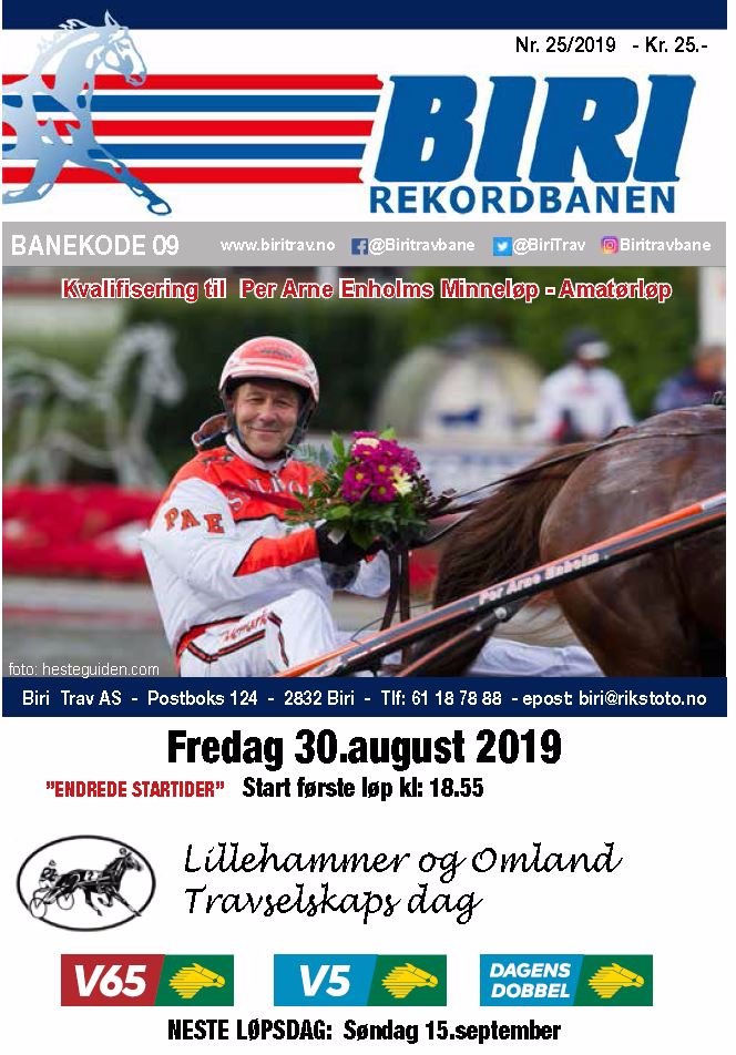 Trav og spenning på Biri fredag 30.august! 
Lillehammer og Omland Travselskap inviterer sponsorer og medlemmer for en hyggelig kveld hos oss. Kommer du? 
biritrav.no/Biri/Baneprogr…