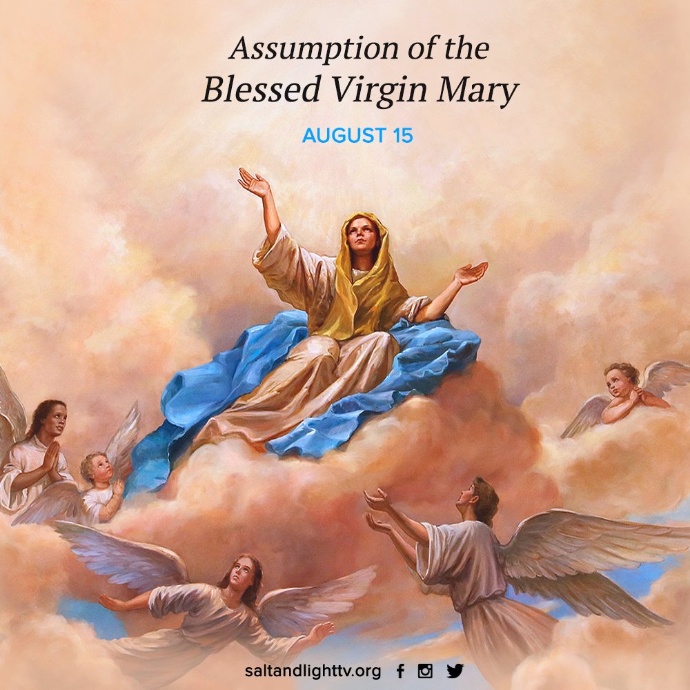 saltandlighttv's tweet photo. Today, we celebrate the Solemnity of the Assumption of the Blessed Virgin Mary. #Prayforus 🙏💙 https://t.co/pM919coSun