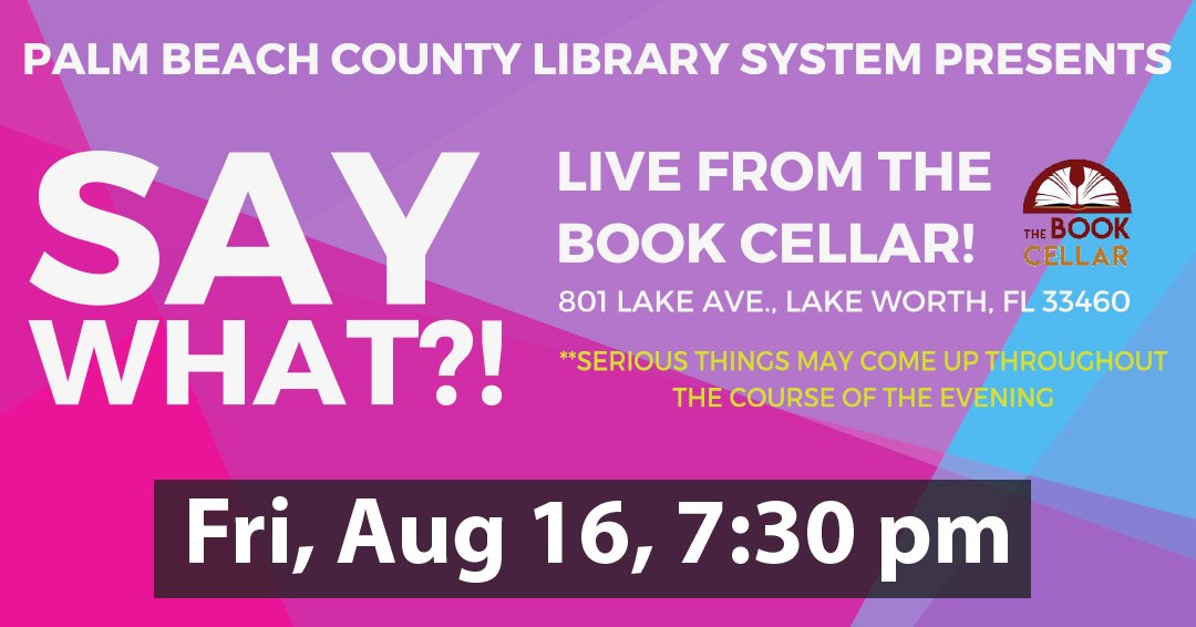 pbclibrary's tweet photo. Join us at the @bookcellarlw in Lake Worth tomorrow at 7:30 pm. Singer/songwriter Melissa Sandoval will be performing live. There will be a Poetry Showcase and many more activities. #lakeworthbeach #bookcellar #pbcLibrary #PBCLS50 https://t.co/pMntmjB9Ct