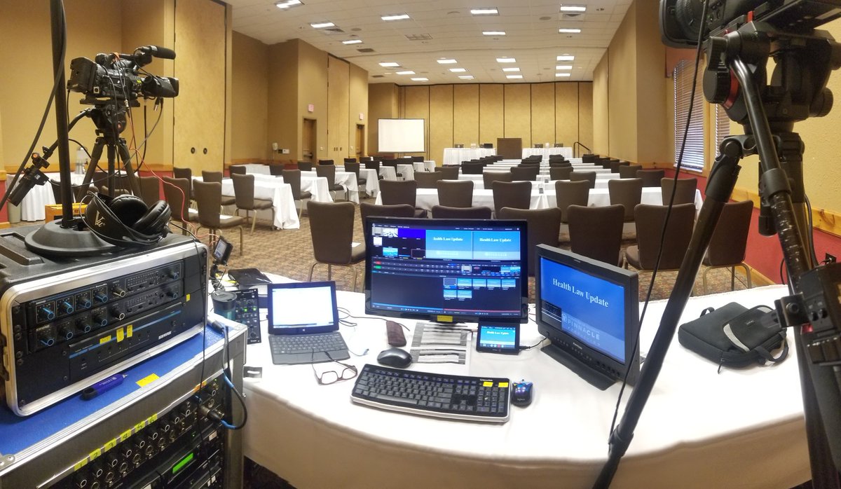 frogvideo's tweet image. Behind the scenes at #HLE2019 @StateBarofWI media setup and ready. Bring on the #learning