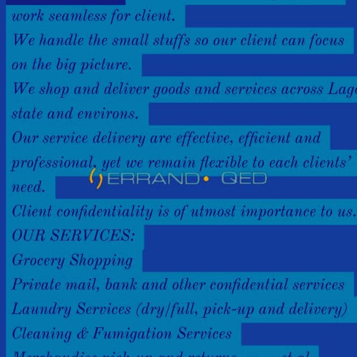#MSMEThursdayWithDipo
Good day twitter 👥. 
Do you need an extra pair of 👐 to handle some of your daily/weekly/monthly "TO DO LIST "?
Are U a busy executive who do not have time for shopping?  ERRAND QED can help U. See flyer for details. 
Thank you.