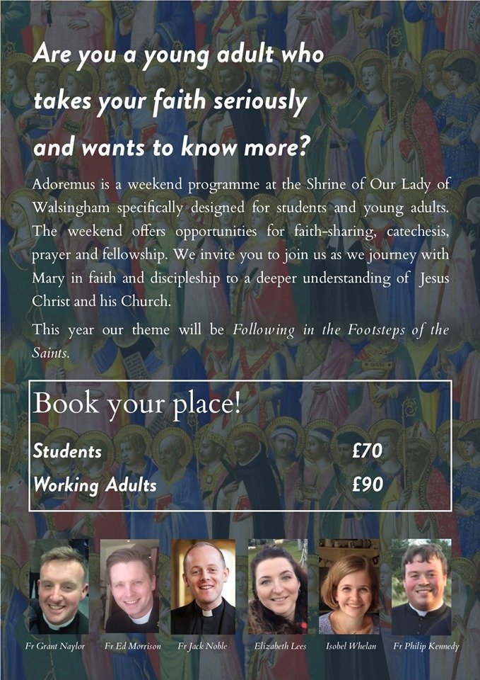 ShrineOLW's tweet photo. Calling all 18-35 year olds!
Do you want to learn more about your faith? Would you like to connect with like minded people of all backgrounds?
Join the Adoremus Pilgrimage in November 2019 for a weekend of prayer, sharing of faith and fellowship at the Shrine of OLW #Adoremus2019 https://t.co/G2epaMOaoH