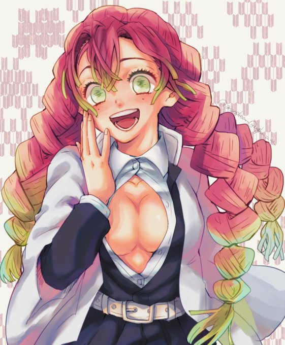 🔄どんぐり爆弾🔄さんがTwitterに投稿した甘露寺蜜璃(鬼滅の刃)のイラスト。