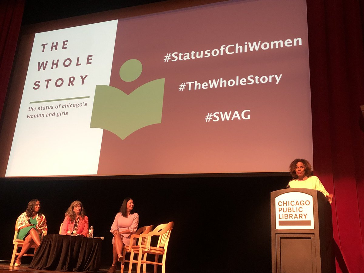 chicityclerk's tweet photo. Glad to have spoken on the status of women + girls report with @ChiFdn4Women @chipublib @HeartlandPolicy during The Whole Story panel event. #PinkNewDeal https://t.co/Rf9Xdvsh1c