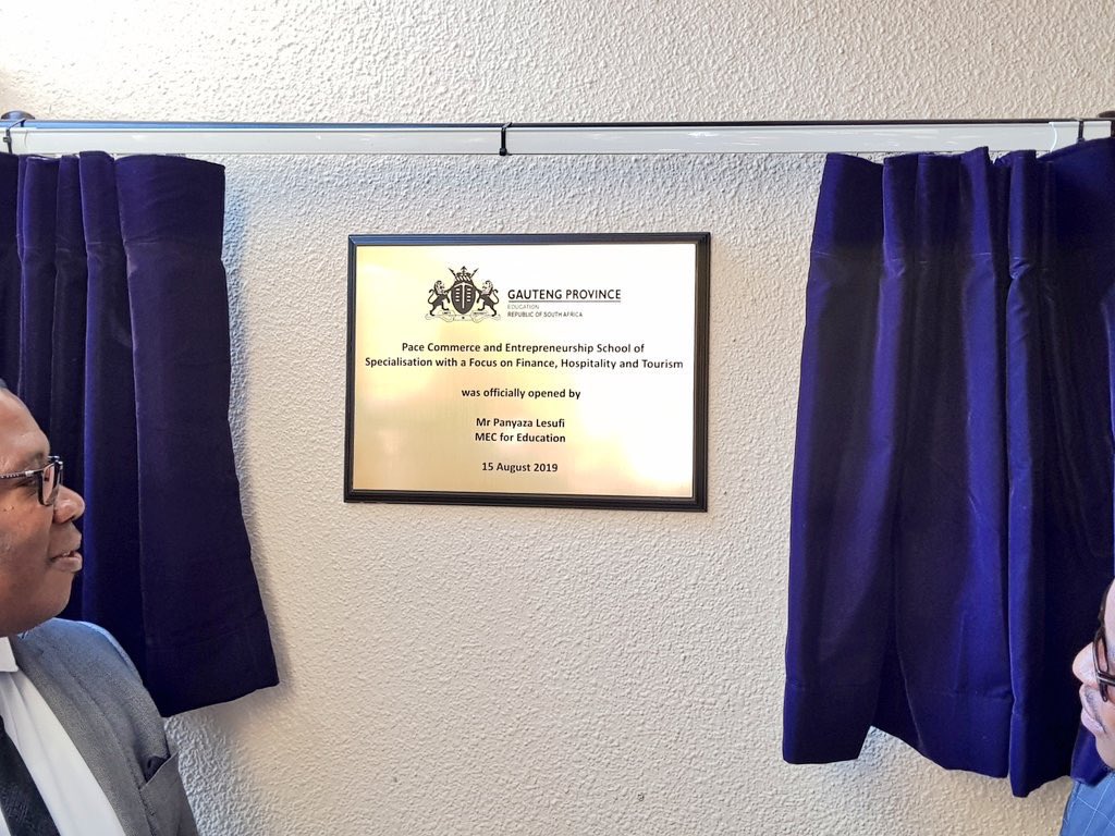 Lesufi's tweet photo. We now have a School of Specialization in Entrepreneurship thanks to our partners, the Austrian Government and Absa Bank. Changing the face of township education #PaceCollege https://t.co/okCOOEqA4t