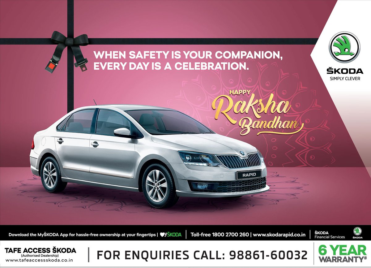 SkodaTafe's tweet photo. Engineered for your companionship &amp; protection! Happy Raksha Bandhan 🙏
#RakshaBhandan #Rakhi2019  #TafeSkoda #Bangalore  #India #Skoda #SkodiaIndia https://t.co/UsmywyACj0