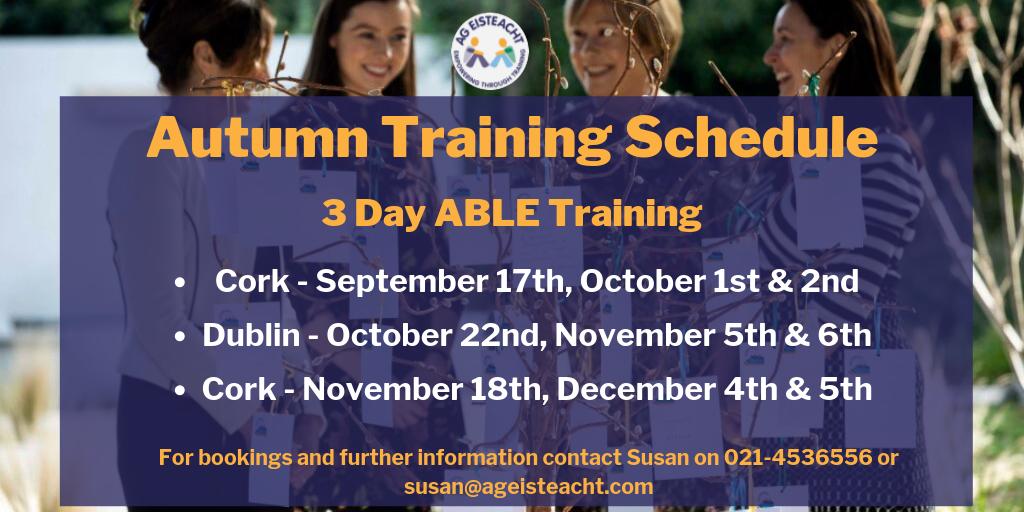 RelinPractice's tweet photo. We are delighted to announce 2 new ABLE courses in #Cork and #Dublin this coming Autumn. Develop your ability to build relationships &amp; manage boundaries with our #ABLETraining. Booking for all courses can be found here: https://t.co/gZf0lSEURX #RelationshipsMatter https://t.co/7dxyv3C2xF