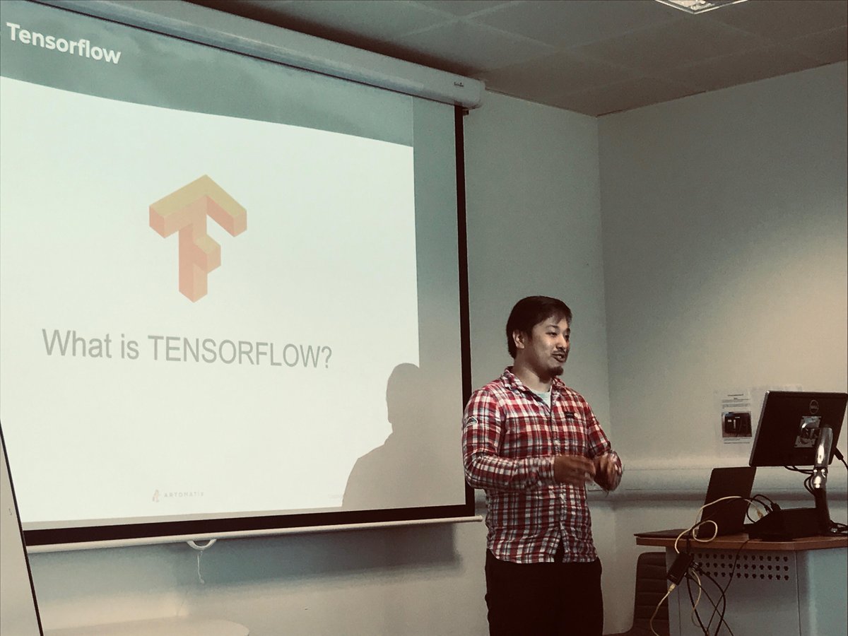 Artomatixltd's tweet photo. A fascinating lunchtime learning session from Keyang on TensorFlow. Keyang heads up one of the engineering teams at Artomatix, and with almost 20 yrs industry experience; he has a lot he can teach us! We're lucky to have an ever-expanding exciting team!#greatplacetowork #jobfairy https://t.co/cm0080f7cY