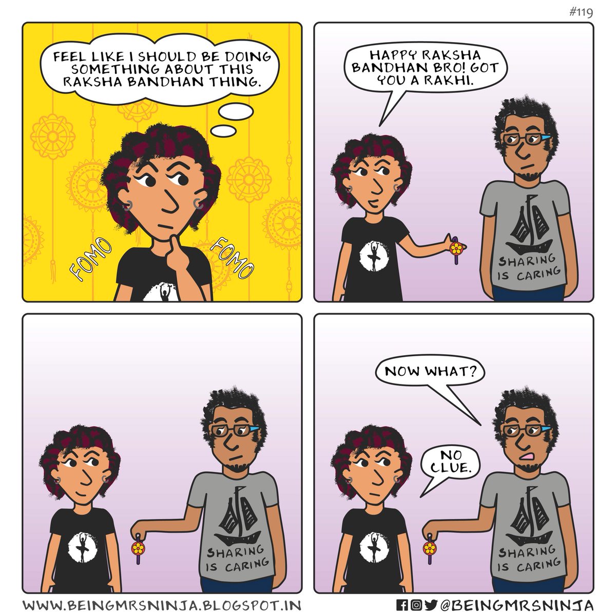 BeingMrsNinja's tweet photo. These two have no clue how #RakshaBandhan works 😂🤦🏽‍♀️#GrowingUpNRI #BeingMrsNinja #BMNThursdays #BMNSeason4
.
.
.
#BMN119 #brother #Sister #love #Comicstrip #Comics #Blog #thursday #comiclife #funstuff #comicblogger #webcomic #funny #comicart #illustration #cartoonist https://t.co/4WWHRkTAGJ