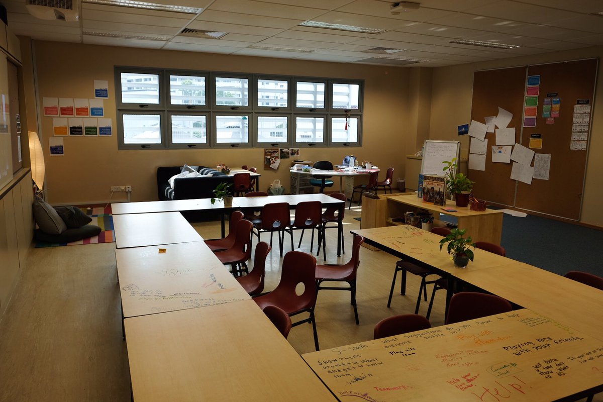 CMMorton's tweet photo. Ss effectively planned and physically created their learning space on the first day. Accepting the boardroom-like table arrangement is hard but I love the maths corner (most importantly the kids do too!) #ibpyp #studentagency #pypchat #cisprimary https://t.co/ynP2x2EO7K