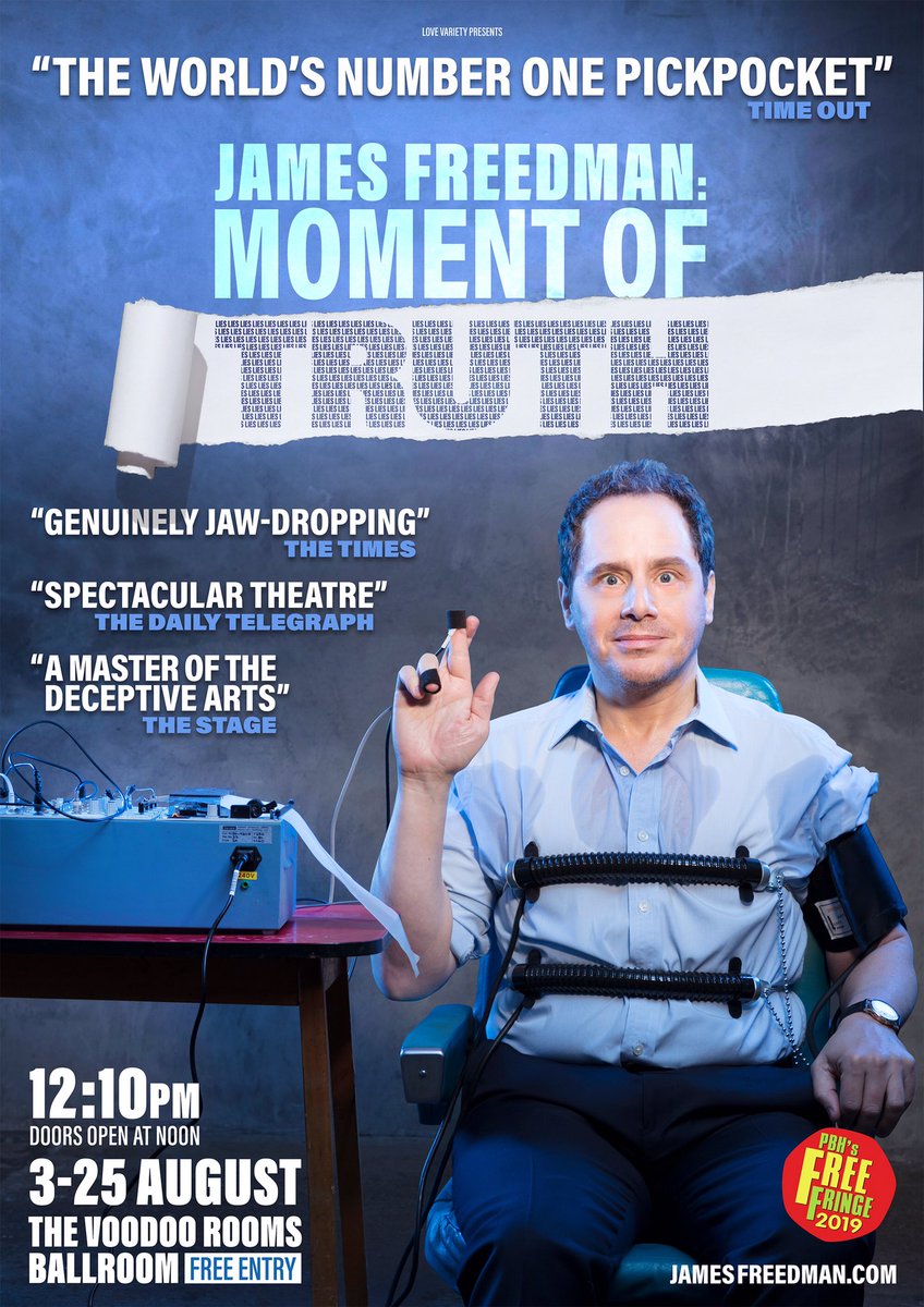 jamesfreedman's tweet photo. Need to beat a lie detector test? Get to @voodoorooms at noon &amp; I’ll teach you how... FREE entry. 1 hr show at 12:10 every day. https://t.co/MIjHWwaVDb https://t.co/lY9OzcxjMQ