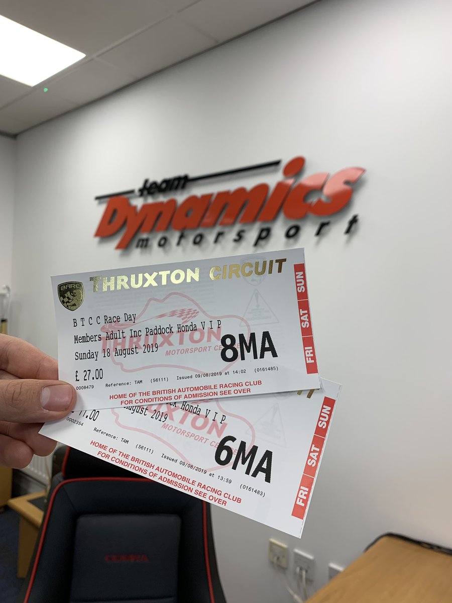 Team Dynamics Motorsport (@teamdynamics) on Twitter photo 💥 TICKET GIVEAWAY 💥
We’ve got a Saturday & Sunday ticket to give away to one lucky winner - just make sure you’re following <a href="/TeamDynamics/">Team Dynamics Motorsport</a> and retweet this ☑️
Best of luck - we’ll pick a winner tomorrow at 11!
#TeamDynamics #BTCC 💥 TICKET GIVEAWAY 💥
We’ve got a Saturday & Sunday ticket to give away to one lucky winner - just make sure you’re following <a href="/TeamDynamics/">Team Dynamics Motorsport</a> and retweet this ☑️
Best of luck - we’ll pick a winner tomorrow at 11!
#TeamDynamics #BTCC