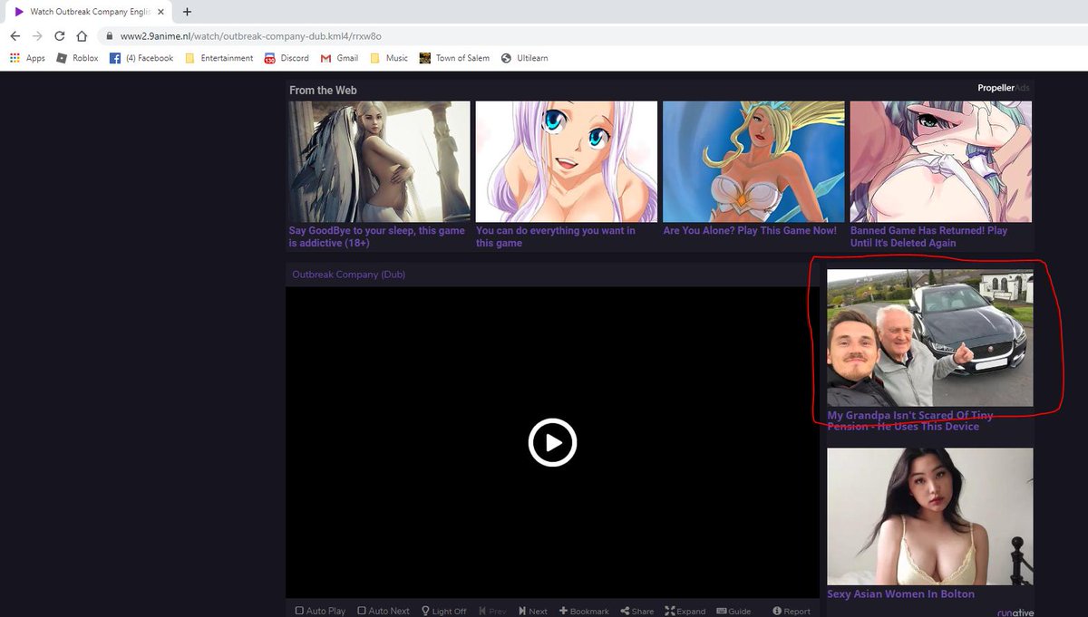 FracturedDemon's tweet photo. @ProSyndicate I was just about to watch anime, when I saw you and your Grandad in an advert. Yes I know of all the other advertisements being weird but Its how the website pays for anime. https://t.co/vz0C5WdOIx