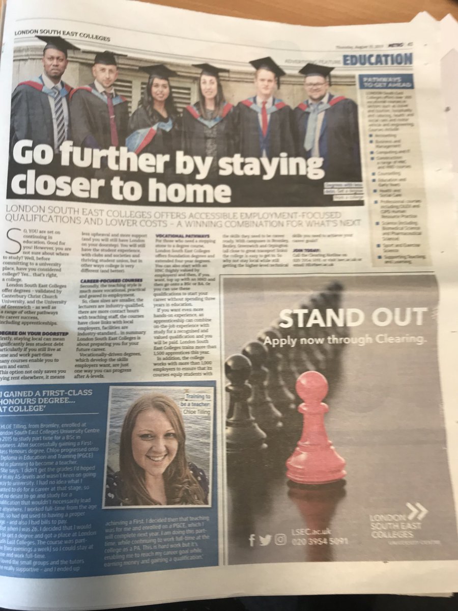 LSEColleges's tweet photo. If you’ve picked up your A Level results today and are looking for a place through #Clearing checkout our @LSECUniCentre feature in today’s @MetroUK. Lots of reasons why you should consider studying a degree with us. For more information call our Clearing Hotline on 020 3954 5091 https://t.co/ovzzREhDk7