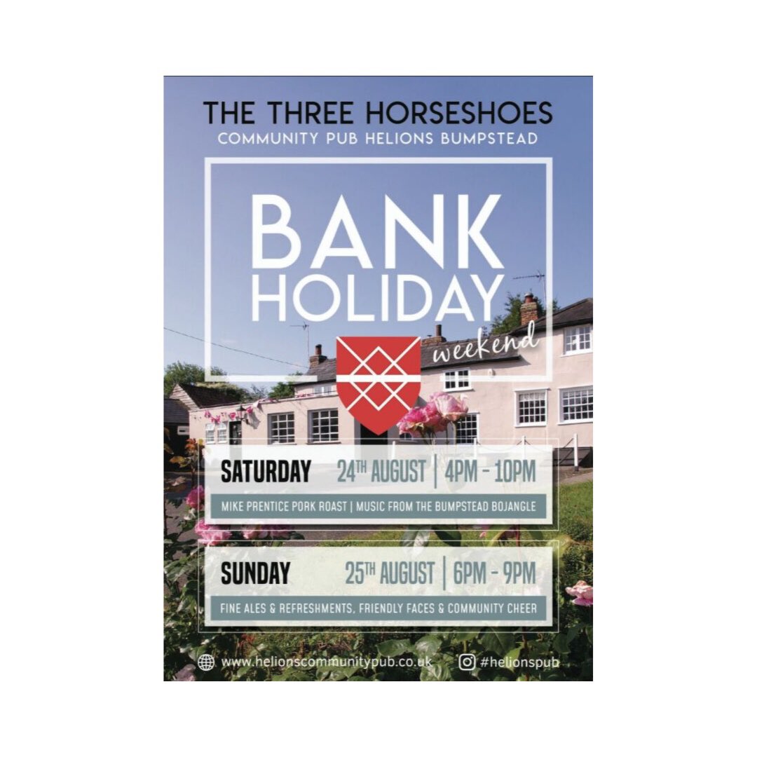 Helionspub's tweet photo. Pop Up at community owned Three Horseshoes Bank Holiday WE - 24th and 25th ! Come along and see our pub evolving under community ownership and celebrate the last summer BH of 2019 #plunkettfoundation #bbcessex #haverhillecho #SummerofPub @wscBeer @colCAMRA #TNLComFund https://t.co/OX9JISMvbj