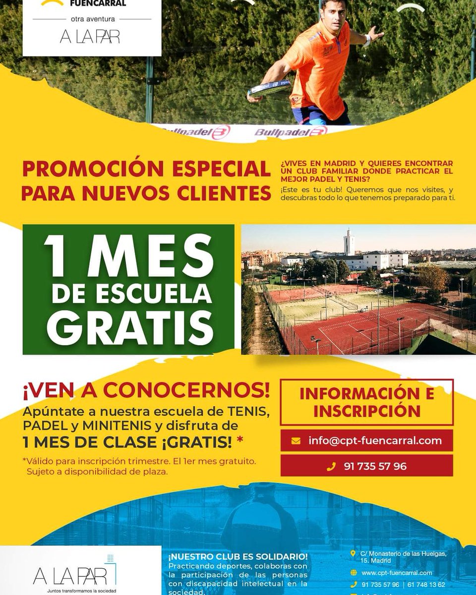 CPTFuencarral's tweet photo. ¿Estás buscando clases de tenis, pádel o minitenis? ¿Buscas un club familiar con los mejores profesionales? ¡Aprovecha nuestra promoción!
#promociones #ofertas #gratis #primermesgratis #deportesolidario #padelsolidario #deportealairelibre #oportunidad
https://t.co/mQxjDPGo2P https://t.co/42Eiod94z1