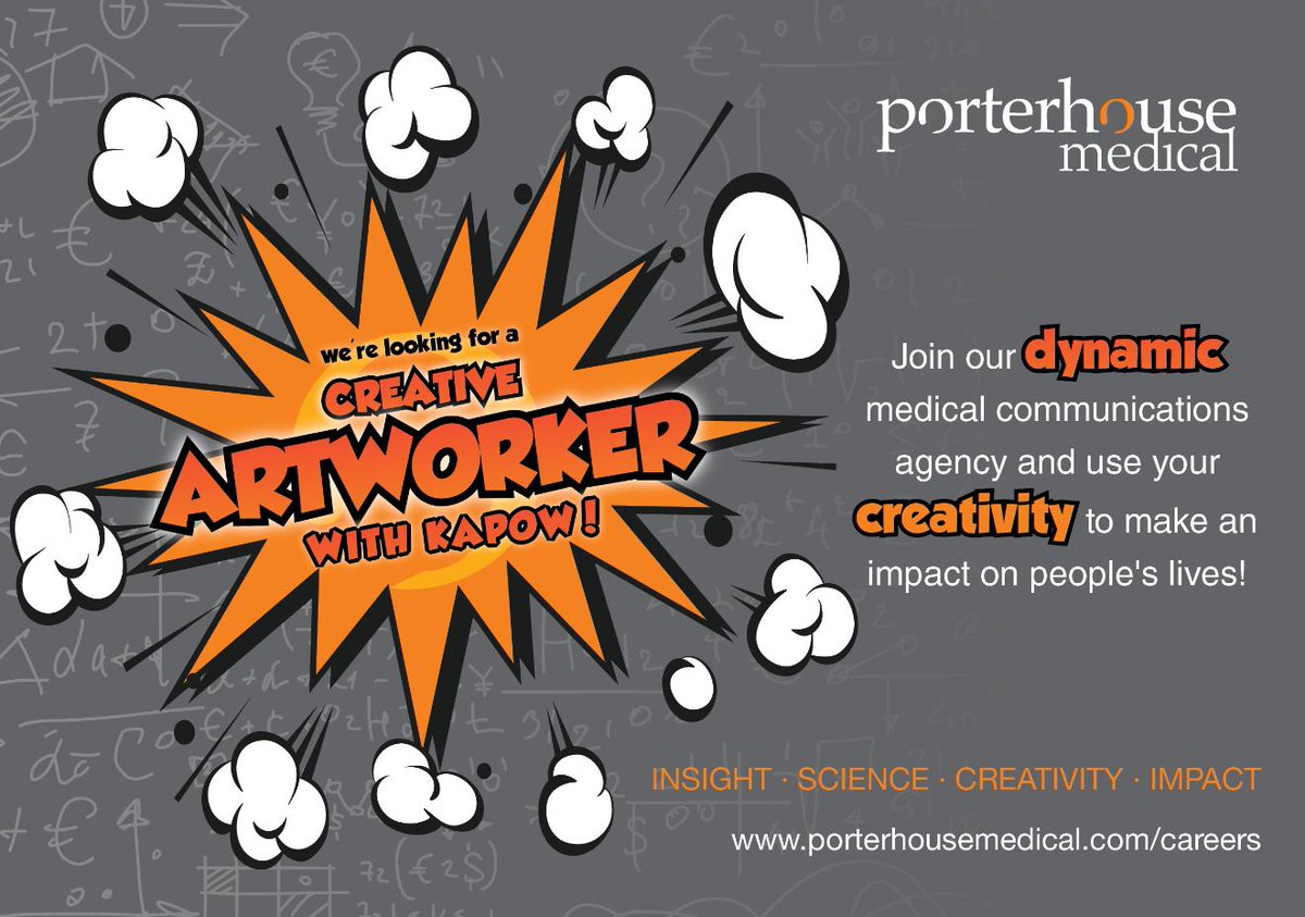 PorterhouseMed's tweet photo. CREATIVE ARTWORKER. 
We are looking for a talented creative to join our vibrant, globally-acclaimed med comms agency. Further your career in digital design and make a positive impact on people’s lives, here:  https://t.co/1FNsJUsyfj 
#careers #designjobs #html #digital #artwork https://t.co/Szaj5I2hk6
